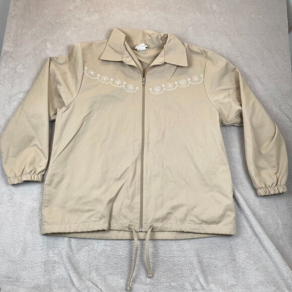 Bonworth Womens Jacket Large Beige Lightweight Full Zip Collared Floral Casual - Picture 9 of 10